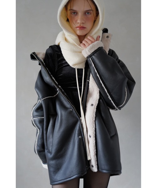 TRUNC（トランクエイティーエイト）の「Boa Collar Faux Leather Blouson / ボアカラーフェイクレザーブルゾン（ブルゾン・レディース・ブラック/ブラウン・FREE）」の2枚目の写真