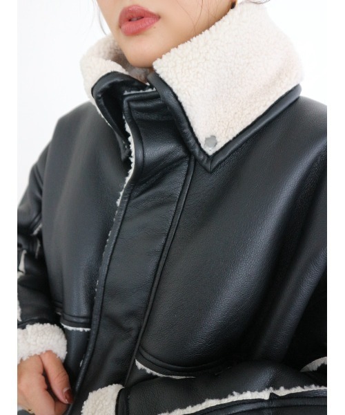Boa Collar Faux Leather Blouson / ボアカラーフェイクレザーブルゾン