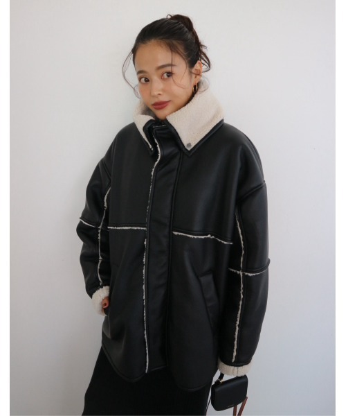 TRUNC（トランクエイティーエイト）の「Boa Collar Faux Leather Blouson / ボアカラーフェイクレザーブルゾン（ブルゾン・レディース・ブラック/ブラウン・FREE）」の13枚目の写真
