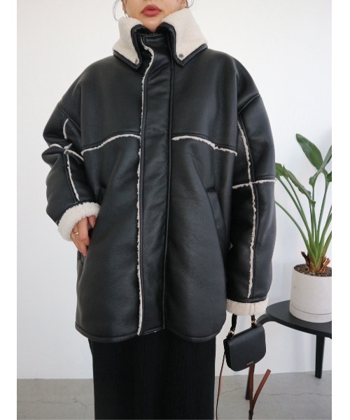 【TRUNC】Boa Collar Faux Leather Blouson Boa Collar Faux Leather Blouson / ボアカラーフェイクレザーブルゾン