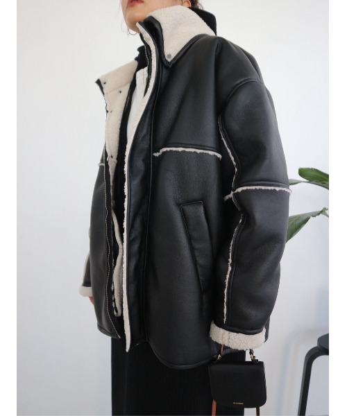 TRUNC（トランクエイティーエイト）の「Boa Collar Faux Leather Blouson / ボアカラーフェイクレザーブルゾン（ブルゾン・レディース・ブラック/ブラウン・FREE）」の17枚目の写真