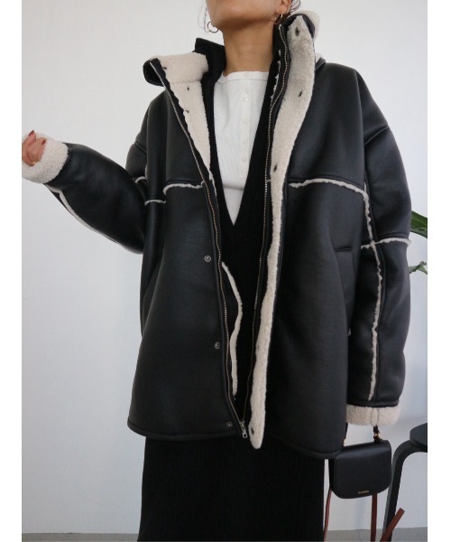 TRUNC（トランクエイティーエイト）の「Boa Collar Faux Leather Blouson / ボアカラーフェイクレザーブルゾン（ブルゾン・レディース・ブラック/ブラウン・FREE）」の18枚目の写真