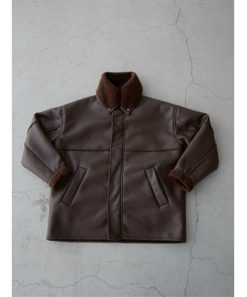 TRUNC】Boa Collar Faux Leather Blouson Boa Collar Faux Leather