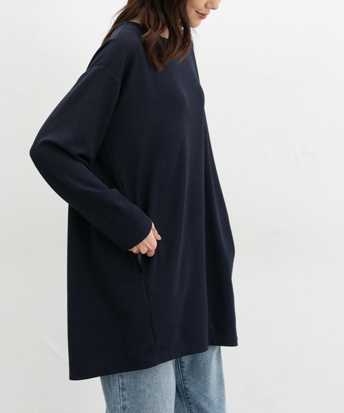 Honeys(ハニーズ)の「コクーンチュニック(Tシャツ/カットソー・レディース・オフホワイト/ネイビー/スミクロ・F)」の3枚目の写真