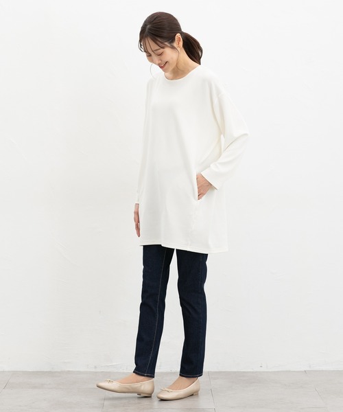Honeys(ハニーズ)の「コクーンチュニック(Tシャツ/カットソー・レディース・オフホワイト/ネイビー/スミクロ・F)」の4枚目の写真