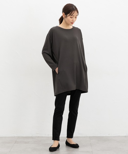 Honeys(ハニーズ)の「コクーンチュニック(Tシャツ/カットソー・レディース・オフホワイト/ネイビー/スミクロ・F)」の6枚目の写真