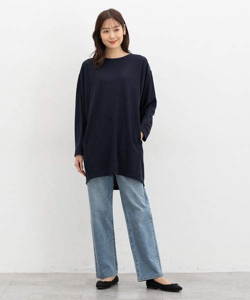 Honeys(ハニーズ)の「コクーンチュニック(Tシャツ/カットソー・レディース・オフホワイト/ネイビー/スミクロ・F)」の9枚目の写真