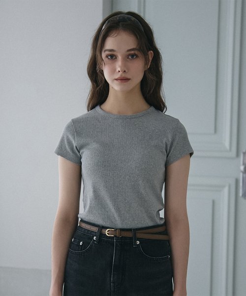 VEM.VER(ベンバー)の「ベーシックリップハーフスリーブTシャツ_グレー(Tシャツ/カットソー・レディース・グレー・FREE)」の1枚目の写真