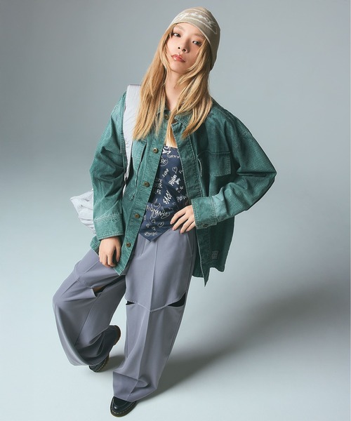 X-girl（エックスガール）の「FACE LABEL SHOULDER BAG（ショルダーバッグ・レディース・グレー/ブラック・ONE SIZE）」の6枚目の写真