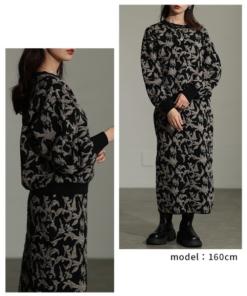 Sawa a la mode(サワアラモード)の「リーフモチーフふくれジャガードプルオーバー(ニット/セーター・レディース・ブラック/オフホワイト・FREE)」の16枚目の写真