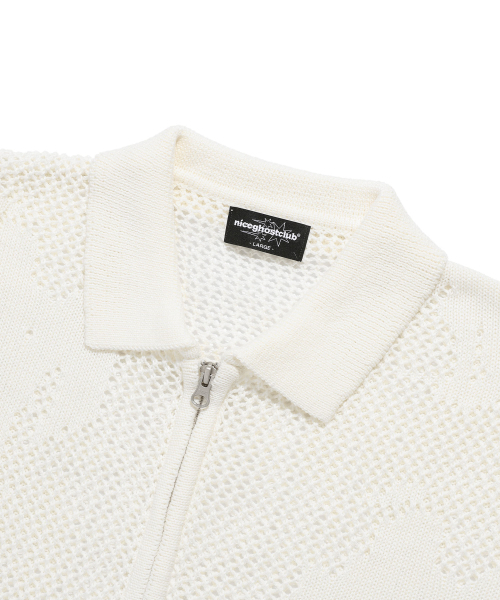 NICE GHOST CLUB(ナイスゴーストクラブ)の「ANGEL SHADOW HALF ZIP UP POLO KNIT_IVORY(NG2EMUK682A)(カーディガン/ボレロ・レディース・アイボリー・S/M/L)」の3枚目の写真