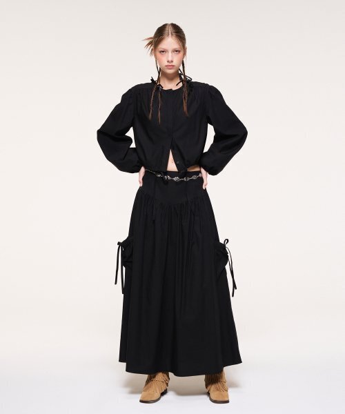 ETMON(エトモン)の「Shirring Pocket Long Skirt, Black(スカート・レディース・その他・S/M)」の1枚目の写真