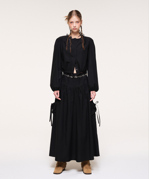 ETMON(エトモン)の「Shirring Pocket Long Skirt, Black(スカート・レディース・その他・S/M)」の3枚目の写真