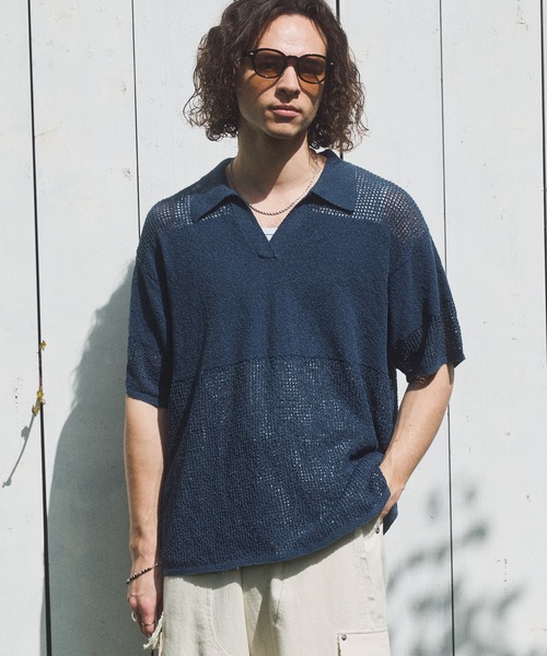 CASPER JOHN(キャスパージョン)の「Skipper summer knit/スキッパーサマーニット(ポロシャツ・メンズ・ブラック/ネイビー/ミント/ブラウン/ホワイト×ブラック・X-SMALL/LARGE/MEDIUM/SMALL)」の5枚目の写真