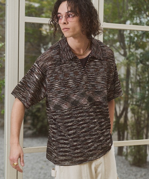 CASPER JOHN(キャスパージョン)の「Skipper summer knit/スキッパーサマーニット(ポロシャツ・メンズ・ブラック/ネイビー/ミント/ブラウン/ホワイト×ブラック・X-SMALL/LARGE/MEDIUM/SMALL)」の3枚目の写真