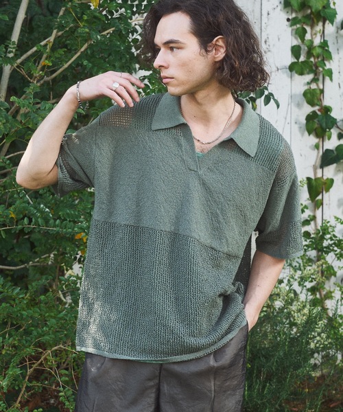 CASPER JOHN(キャスパージョン)の「Skipper summer knit/スキッパーサマーニット(ポロシャツ・メンズ・ブラック/ネイビー/ミント/ブラウン/ホワイト×ブラック・X-SMALL/LARGE/MEDIUM/SMALL)」の4枚目の写真