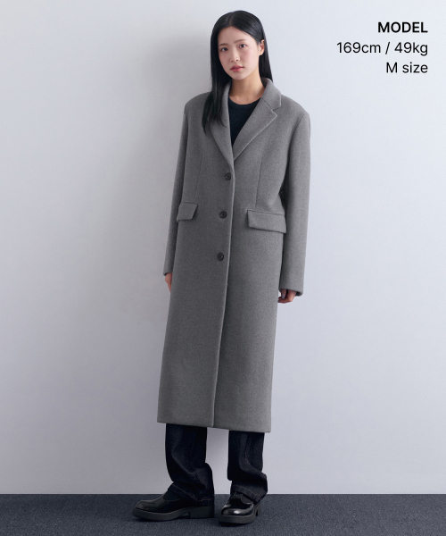 MUSINSA STANDARD WOMAN（ムシンサスタンダードウーマン）の「ウィメンズカシミヤブレンドオーバーショルダーシングルコート[ミディアムグレー]（チェスターコート・レディース・その他・LARGE/SMALL/MEDIUM/X-SMALL）」の11枚目の写真