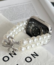 Vini（ヴィニ）の「パール ライン ストーン リボン apple Watch バンド ( 2連 ストラップ )（デジタル腕時計）」