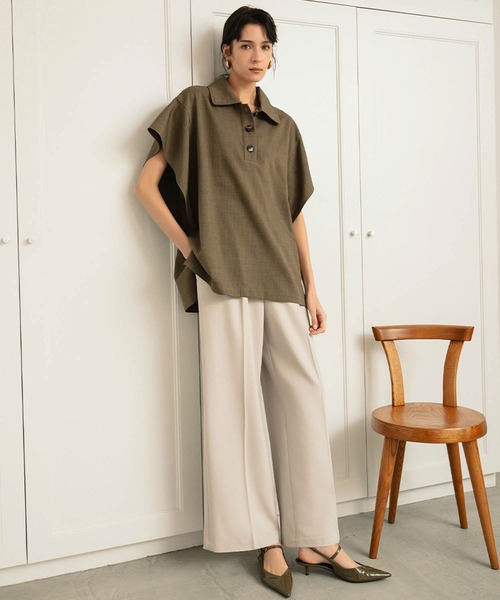 ELFRANK(エルフランク)の「ポンチョシルエット オーバーサイズ ポロシャツ(シャツ/ブラウス・レディース・キャメル/アイボリー/カーキ・FREE)」の4枚目の写真