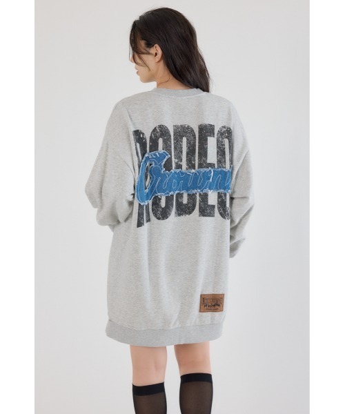 RODEO CROWNS WIDE BOWL(ロデオクラウンズワイドボウル)の「グランジロゴデニムアップリケワンピース(ワンピース・レディース・ミント/ブラック/ライトピンク/グレー×ホワイト・FREE)」の1枚目の写真