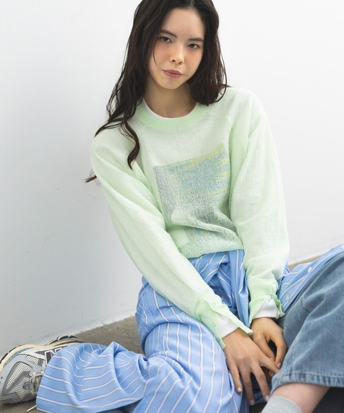 CRAFT STANDARD BOUTIQUE（クラフトスタンダードブティック）の「ジョーゼットシアーニットプルオーバー ◆（ニット/セーター・レディース・ライトグリーン/ブルー/ホワイト・FREE）」の12枚目の写真