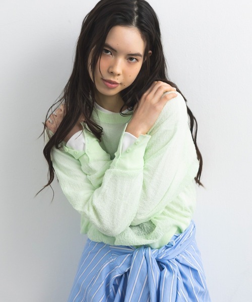CRAFT STANDARD BOUTIQUE（クラフトスタンダードブティック）の「ジョーゼットシアーニットプルオーバー ◆（ニット/セーター・レディース・ライトグリーン/ブルー/ホワイト・FREE）」の5枚目の写真