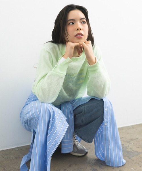 CRAFT STANDARD BOUTIQUE（クラフトスタンダードブティック）の「ジョーゼットシアーニットプルオーバー ◆（ニット/セーター・レディース・ライトグリーン/ブルー/ホワイト・FREE）」の13枚目の写真
