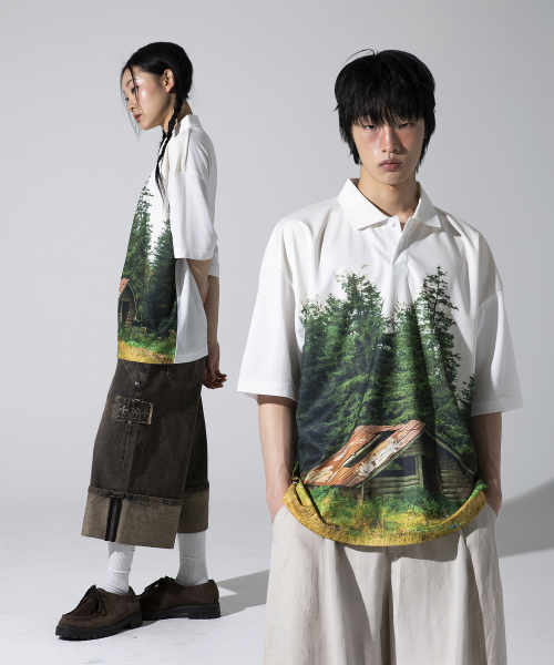 XTT139 Sherter graphic pick collar T-shirt (white)