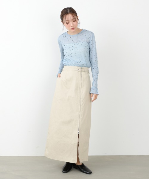 Bab(バブ)の「【選べるサイズ展開】フロントWジップデニムタイトスカート(デニムスカート・レディース・ベージュ/インディゴブルー/ブラック・M/S)」の5枚目の写真