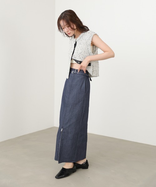Bab(バブ)の「【選べるサイズ展開】フロントWジップデニムタイトスカート(デニムスカート・レディース・ベージュ/インディゴブルー/ブラック・M/S)」の19枚目の写真