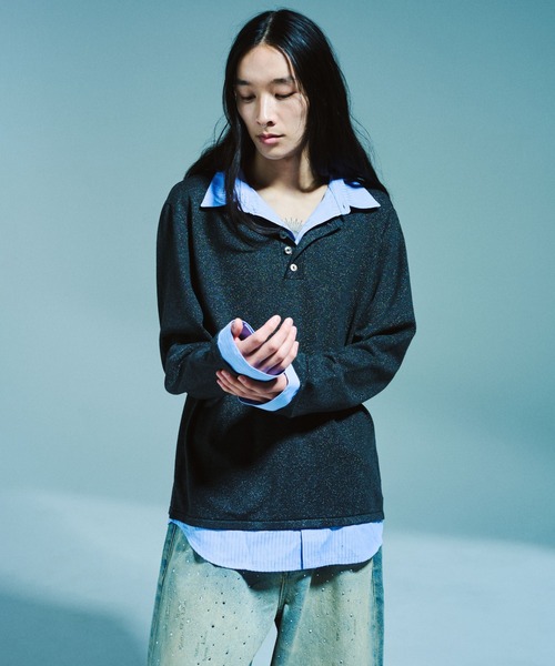 CAMPHOR WOOD（カンファーウッド）の「STRIPE SHIRT LAYERED LAME KNIT