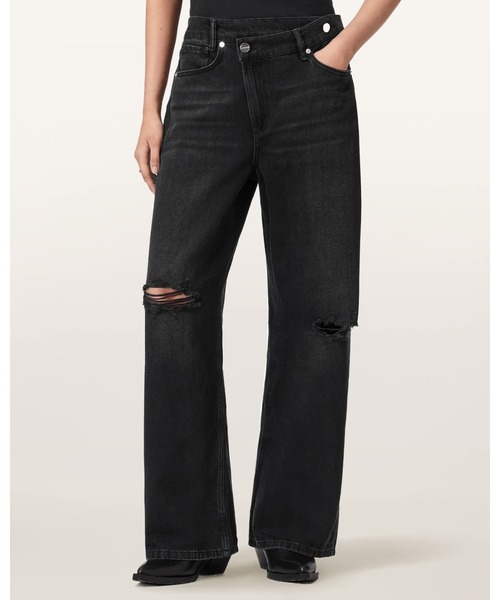 ALLSAINTS（オールセインツ）の「AKI CROSSOVER RIPPED JEANS | AKI クロスオーバー リップド ジーンズ（デニムパンツ・レディース・ブラック系その他・24/26/25）」の2枚目の写真