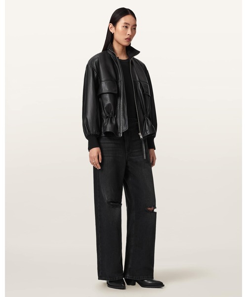 ALLSAINTS（オールセインツ）の「AKI CROSSOVER RIPPED JEANS | AKI クロスオーバー リップド ジーンズ（デニムパンツ・レディース・ブラック系その他・24/26/25）」の4枚目の写真