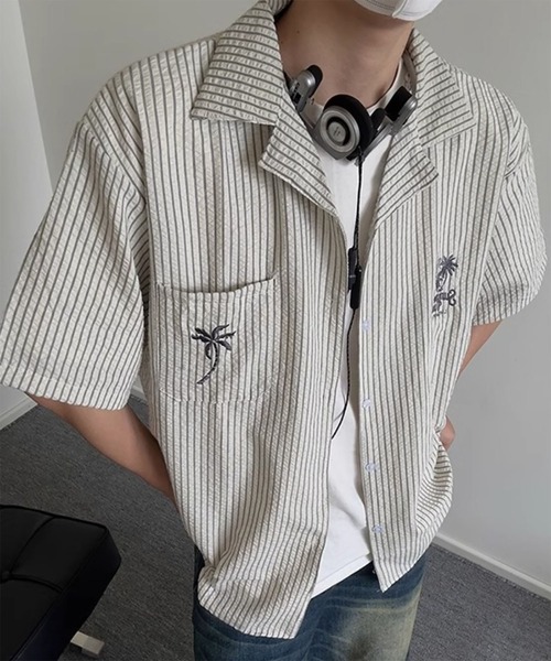 WESTBOY(ウエストボーイ)の「メンズ ストライプ オーバーサイズ 半袖アロハ オープンカラーシャツ WO26S4TP15(シャツ/ブラウス・メンズ・グレー・XL/M/L)」の3枚目の写真