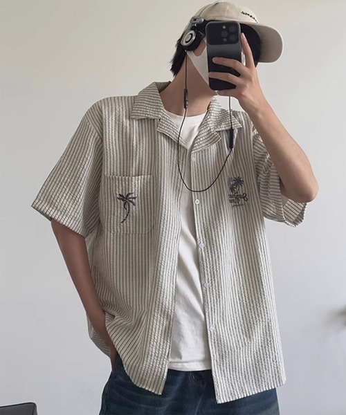 WESTBOY(ウエストボーイ)の「メンズ ストライプ オーバーサイズ 半袖アロハ オープンカラーシャツ WO26S4TP15(シャツ/ブラウス・メンズ・グレー・XL/M/L)」の5枚目の写真