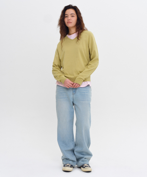 HELLO SUNRISE（ハローサンライズ）の「HS V-neck L/S Knit_Beige Olive（ニット/セーター・レディース・オリーブ・SMALL/MEDIUM/LARGE）」の3枚目の写真