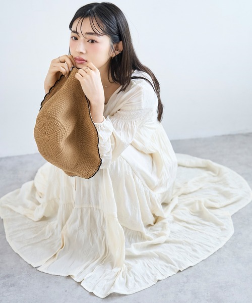 ハンドメイド　ミモザ×デニム　肩フリル3段ティアードワンピース 2026年3月まで】Girls ミモザのフリルワンピース/mimosa/お揃い/春