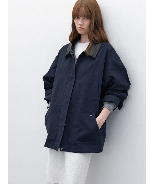 ATELIER NAIN(アトリエナイン)の「CORA LEATHER COTTON JACKET (CT-1481)(その他アウター・レディース・ネイビー・FREE)」の2枚目の写真