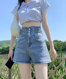 ハイウエスデニムショートパンツ
