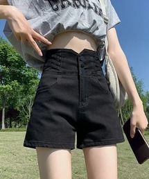 ハイウエスデニムショートパンツ