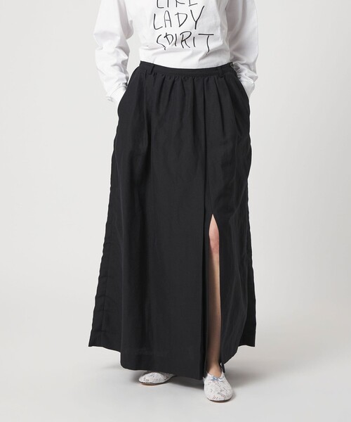 6（ロク）の「＜6(ROKU)＞麻ブレンド ロングスカート（スカート・レディース・ベージュ/ブラック・36/38）」の3枚目の写真