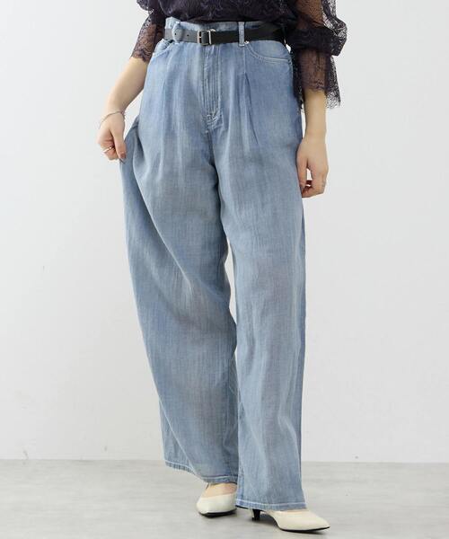 SOFFITTO(ソフィット)の「シアーデニムワイドパンツ(デニムパンツ・レディース・インディゴブルー/ケミカルウォッシュ・M/SS/S)」の1枚目の写真