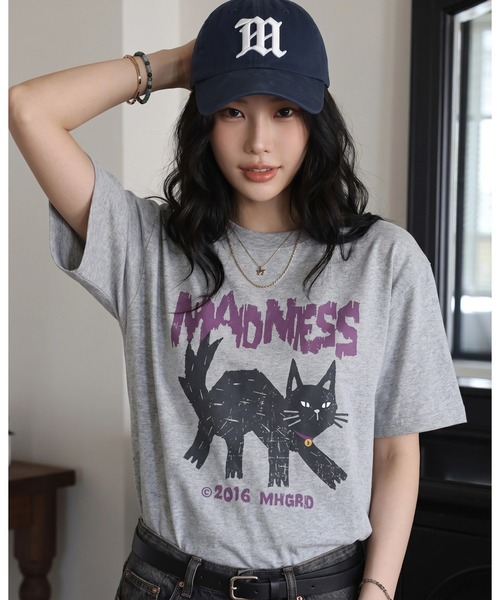MAHAGRID(マハグリッド)の「『mahagrid/マハグリッド』MADNESS CAT TEE/マッドネス キャット Tシャツ(Tシャツ/カットソー・レディース・グレー/ホワイト/チャコールグレー・M)」の2枚目の写真