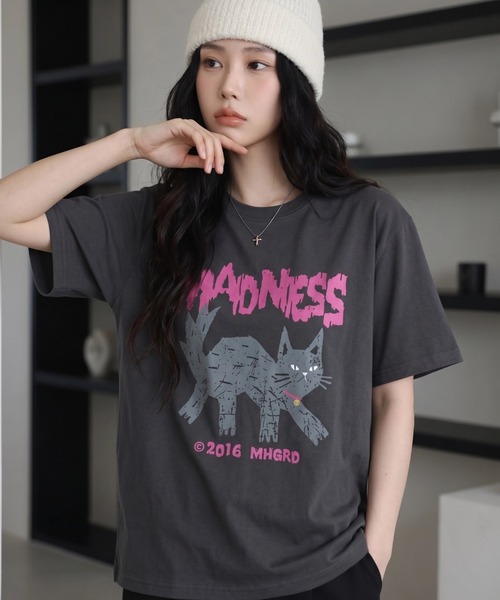 MAHAGRID(マハグリッド)の「『mahagrid/マハグリッド』MADNESS CAT TEE/マッドネス キャット Tシャツ(Tシャツ/カットソー・レディース・グレー/ホワイト/チャコールグレー・M)」の3枚目の写真