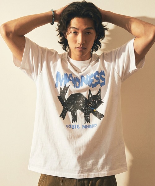 MAHAGRID(マハグリッド)の「『mahagrid/マハグリッド』MADNESS CAT TEE/マッドネス キャット Tシャツ(Tシャツ/カットソー・レディース・グレー/ホワイト/チャコールグレー・M)」の4枚目の写真