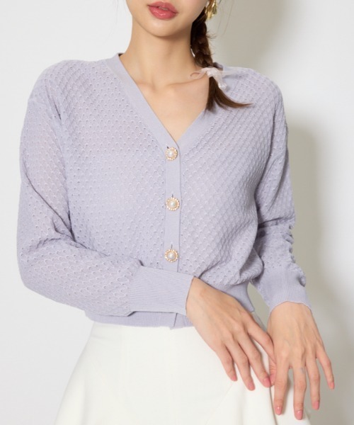 rienda（リエンダ）の「柄編みシアーカーディガン　春服（カーディガン/ボレロ・レディース・パープル/ホワイト/グレー・FREE）」の3枚目の写真
