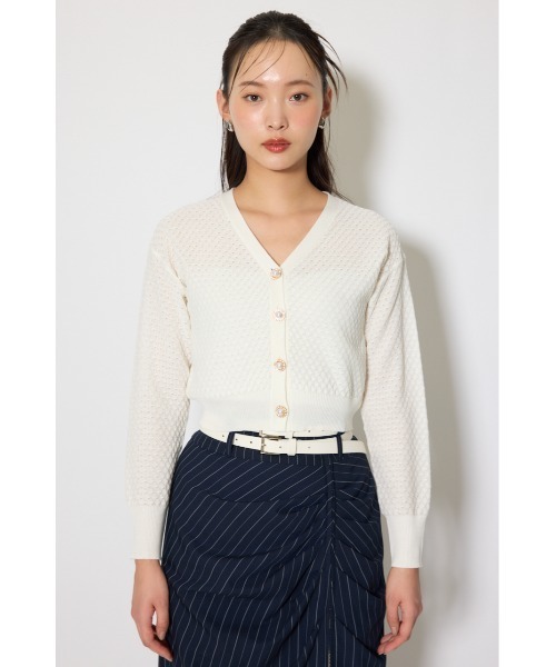 rienda（リエンダ）の「柄編みシアーカーディガン　春服（カーディガン/ボレロ・レディース・パープル/ホワイト/グレー・FREE）」の4枚目の写真