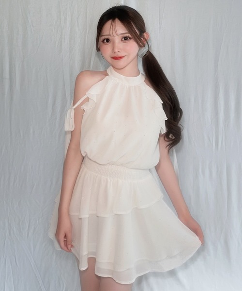 NOMAE(ノーマエ)の「アメスリフリルミニワンピース(ワンピース・レディース・ブルー系その他/ピンク系その他/ホワイト/ブラック/ピンク・FREE)」の1枚目の写真