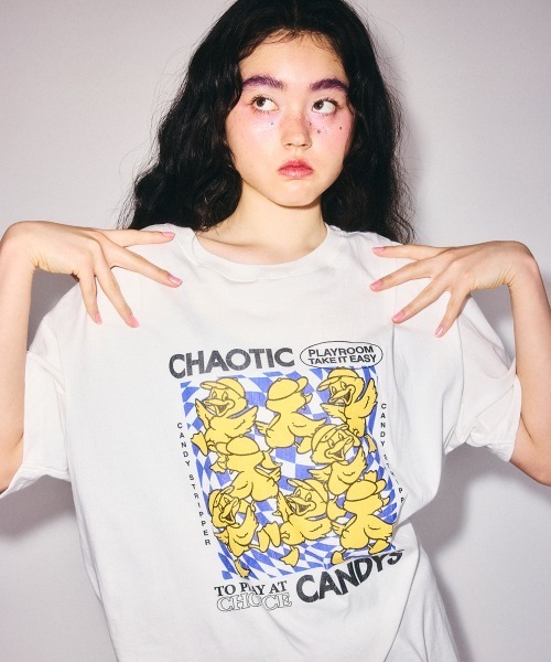 Candy Stripper(キャンディストリッパー)の「CHAOTIC CANDYS BIG Tシャツ(Tシャツ/カットソー・レディース・ブラック/ブルー/オフホワイト・FREE)」の1枚目の写真