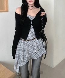 YUGA_YGMC Korean style checkered tiered ruffle camisole dress